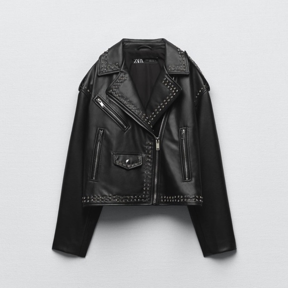 Zara Faux Leather Moto Jacket with Studs - Picture 7 of 13